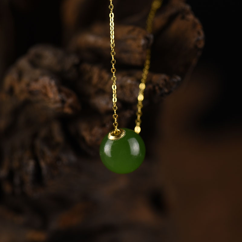 18K金镶山料和田碧玉项链-红掌柜