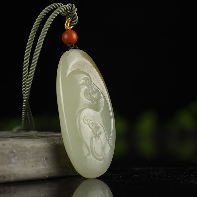 天然新疆和田白玉福在眼前吊坠-红掌柜