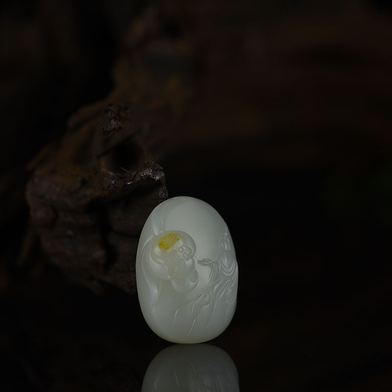 新疆天然籽料和田白玉花开见佛吊坠-红掌柜