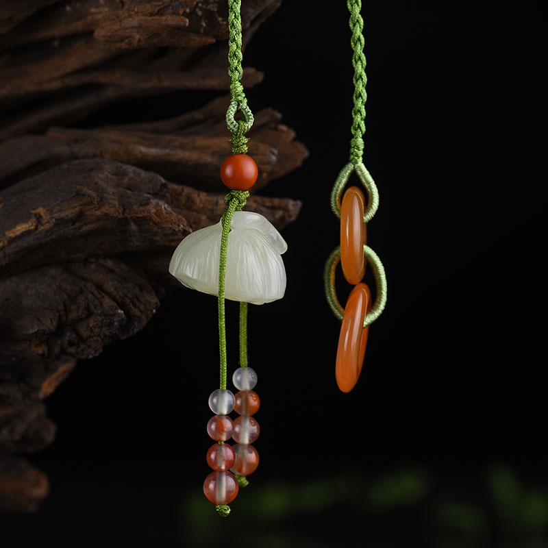 天然山料和田青白玉多子多福挂饰-红掌柜