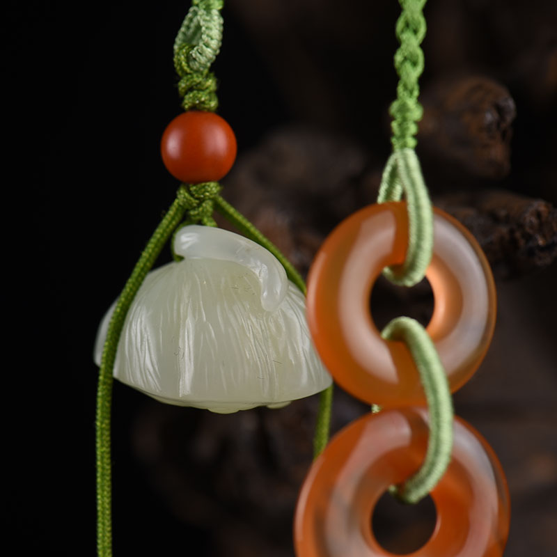 新疆山料和田青白玉多子多福挂饰-红掌柜