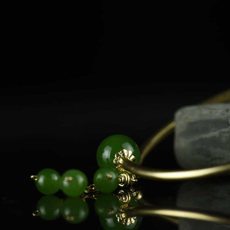 14K金镶天然和田碧玉手镯-红掌柜