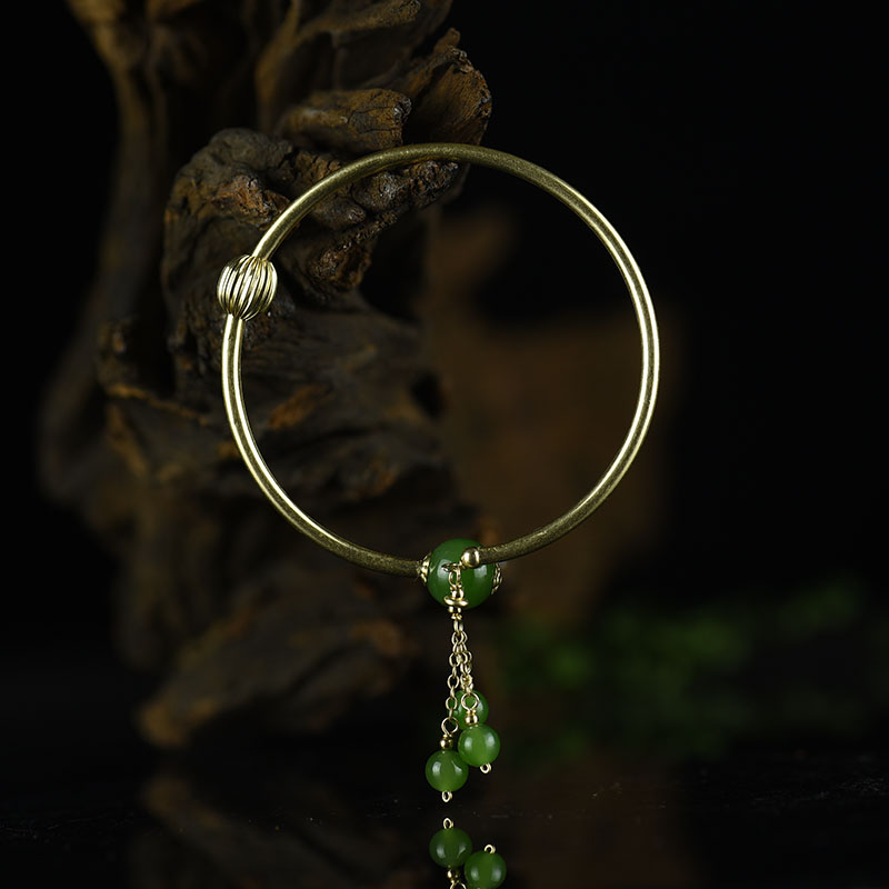 14K金镶俄料和田碧玉手镯-红掌柜