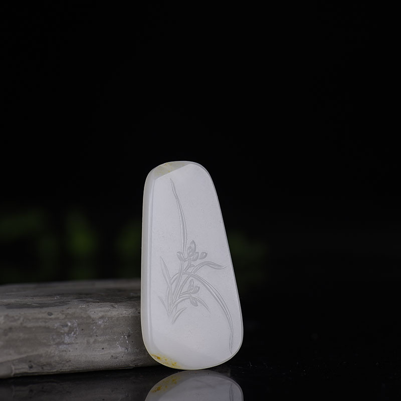 天然山料和田羊脂白蕙质兰心吊坠-红掌柜