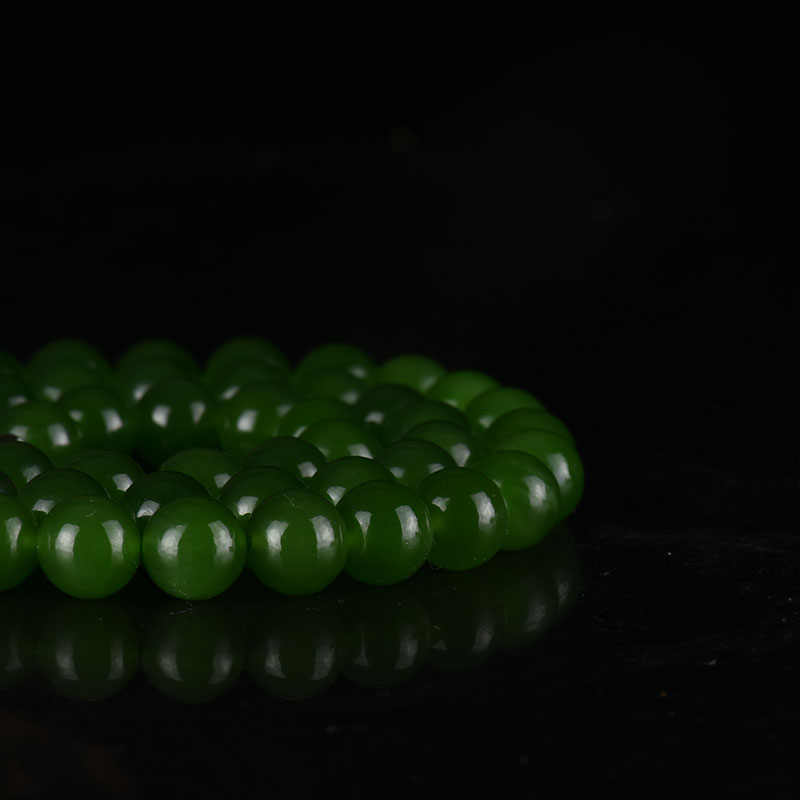 天然山料和田碧玉圆珠项链-红掌柜