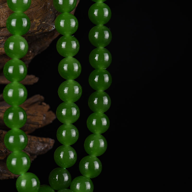 俄罗斯天然山料和田玉圆珠项链-红掌柜