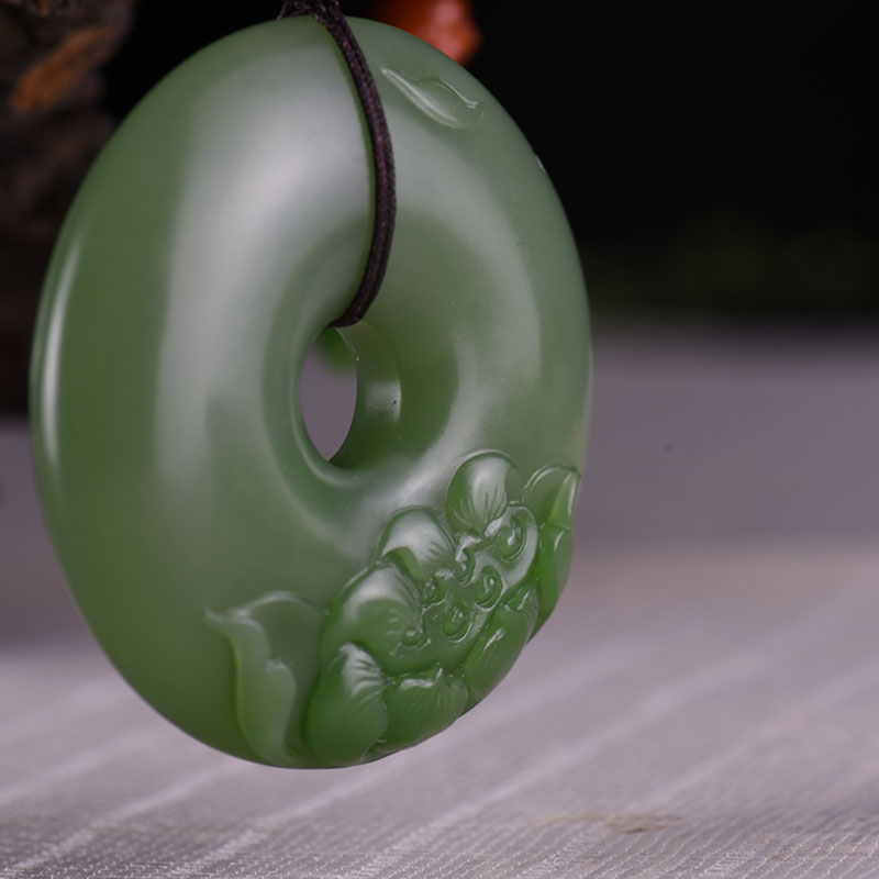 天然山料和田碧玉平安扣吊坠-红掌柜