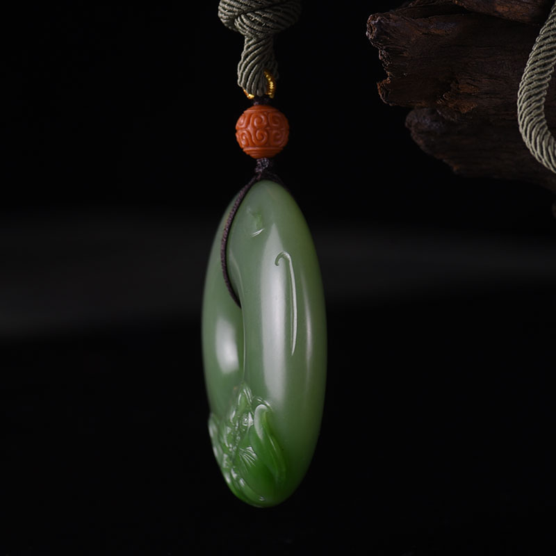 俄料山料和田碧玉平安扣吊坠-红掌柜