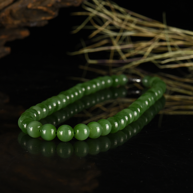 俄料山料和田碧玉猫眼圆珠项链-红掌柜