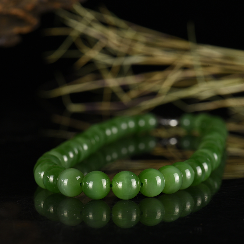 和田碧玉猫眼圆珠项链-红掌柜