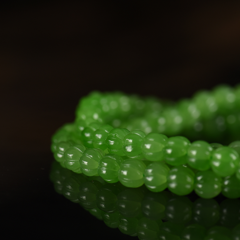 俄罗斯山料和田碧玉南瓜珠项链-红掌柜