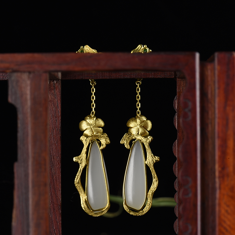 籽料和田白玉耳坠-红掌柜