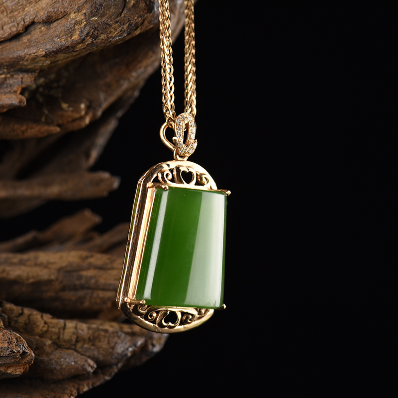 石山料和田碧玉无事牌吊坠-红掌柜