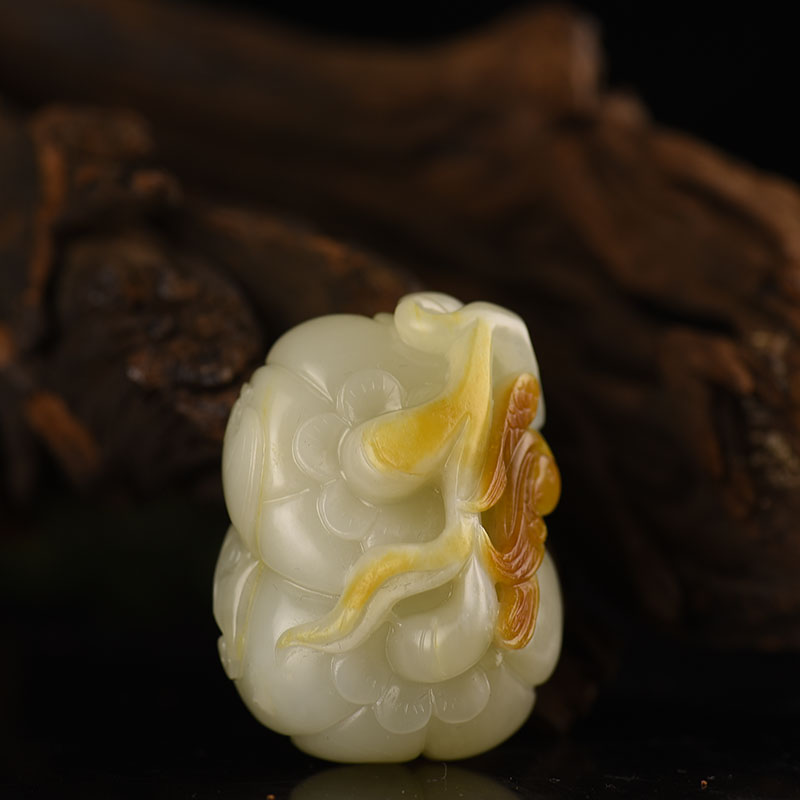 籽料俏色和田玉喜事连连两用款-红掌柜