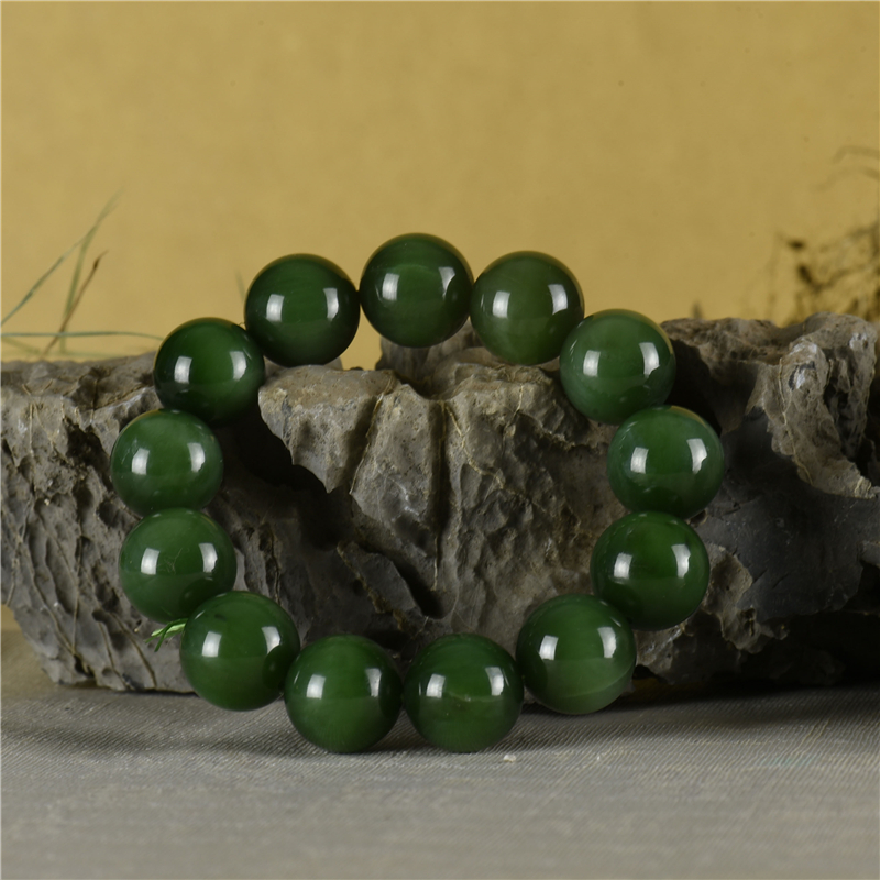 天然山料和田玉圆珠单圈手串-红掌柜