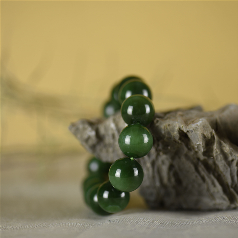 天然山料和田碧玉单圈手串-红掌柜