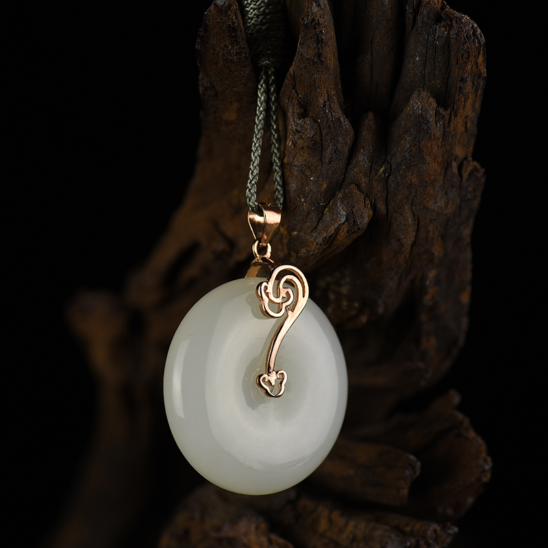 银镶山料和田白玉平安扣吊坠-红掌柜