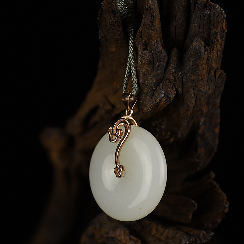 天然山料和田白玉平安扣吊坠-红掌柜