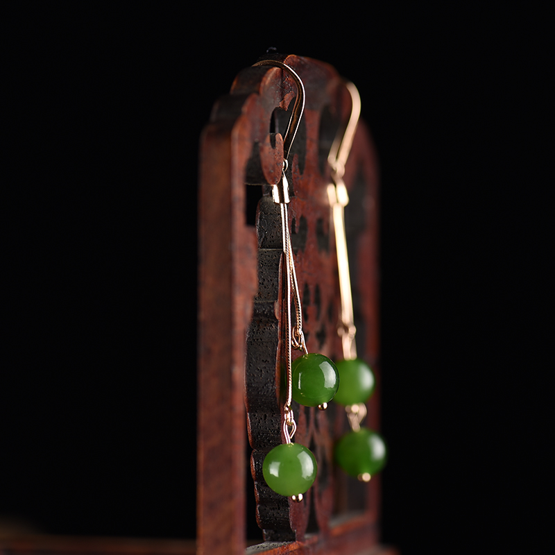 和田玉圆珠耳坠-红掌柜