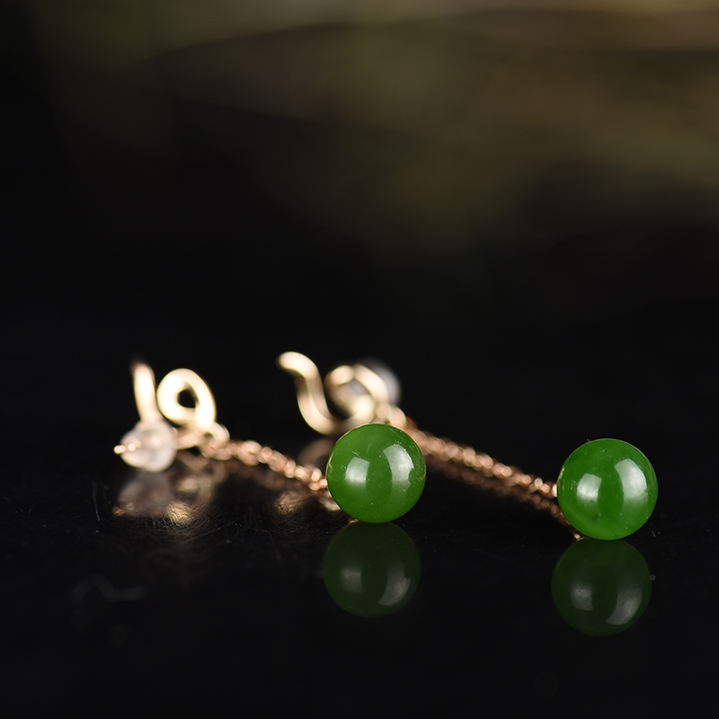 和田玉圆珠耳坠-红掌柜