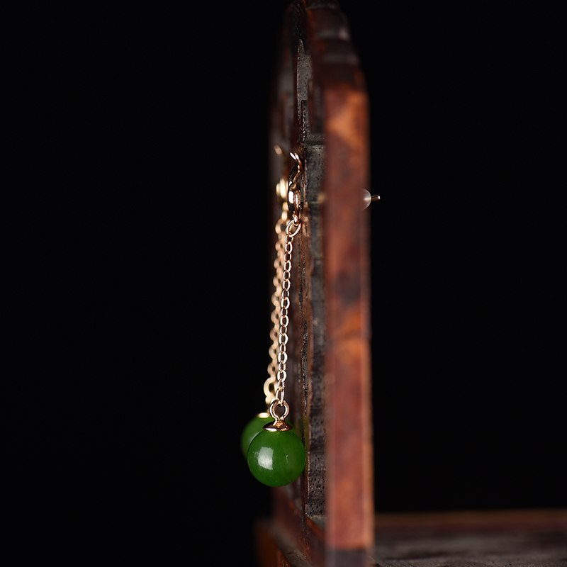 天然和田玉圆珠耳坠-红掌柜