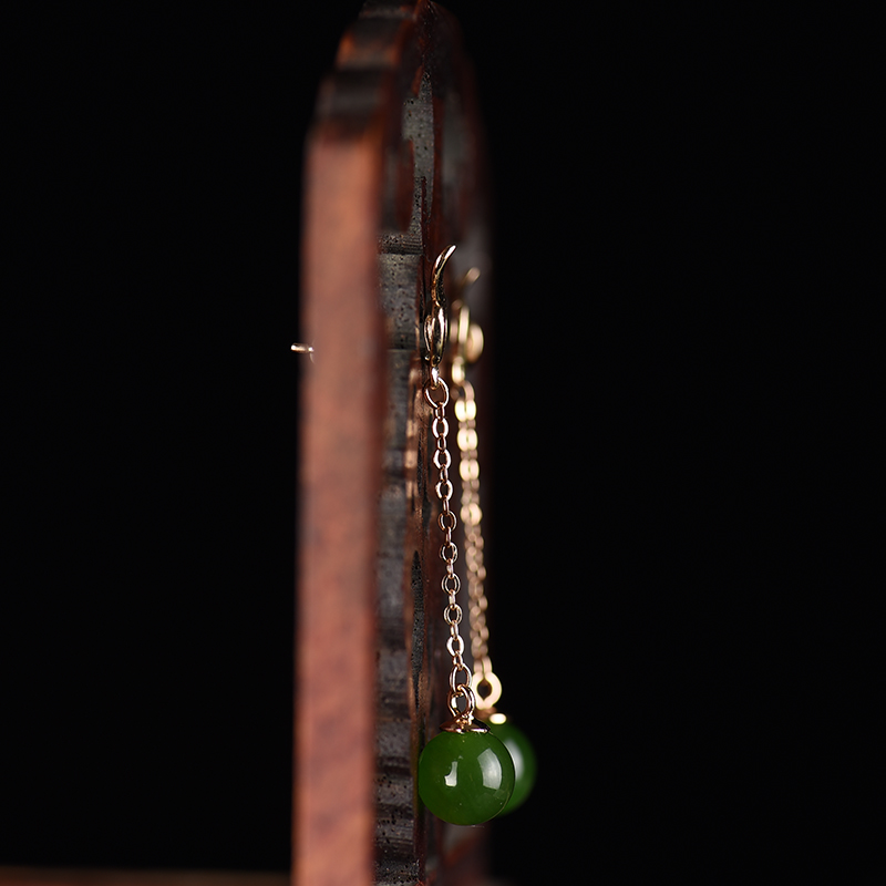 和田玉圆珠耳坠-红掌柜