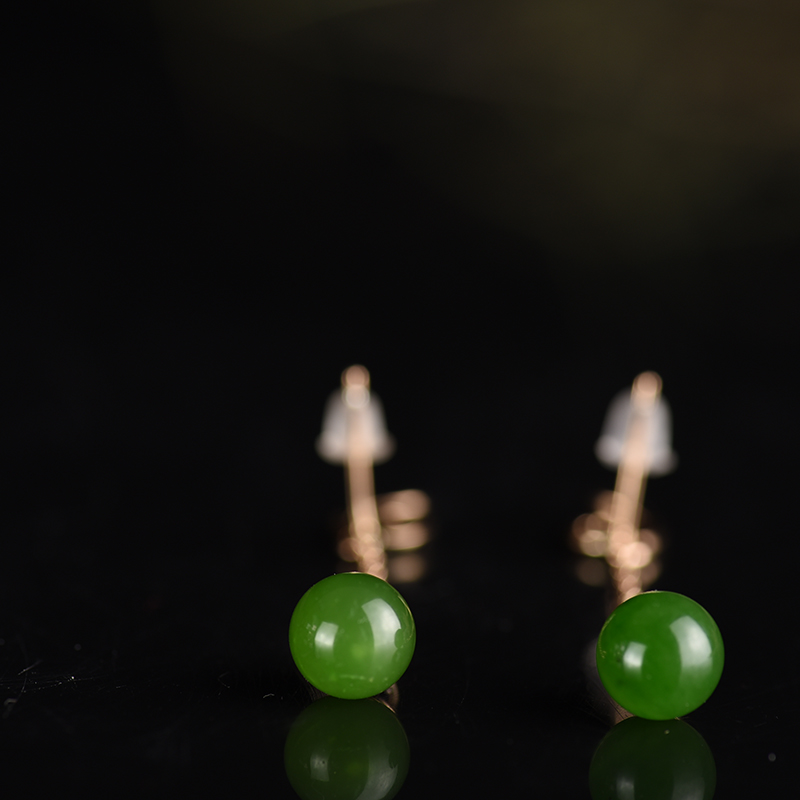 和田玉圆珠耳坠-红掌柜