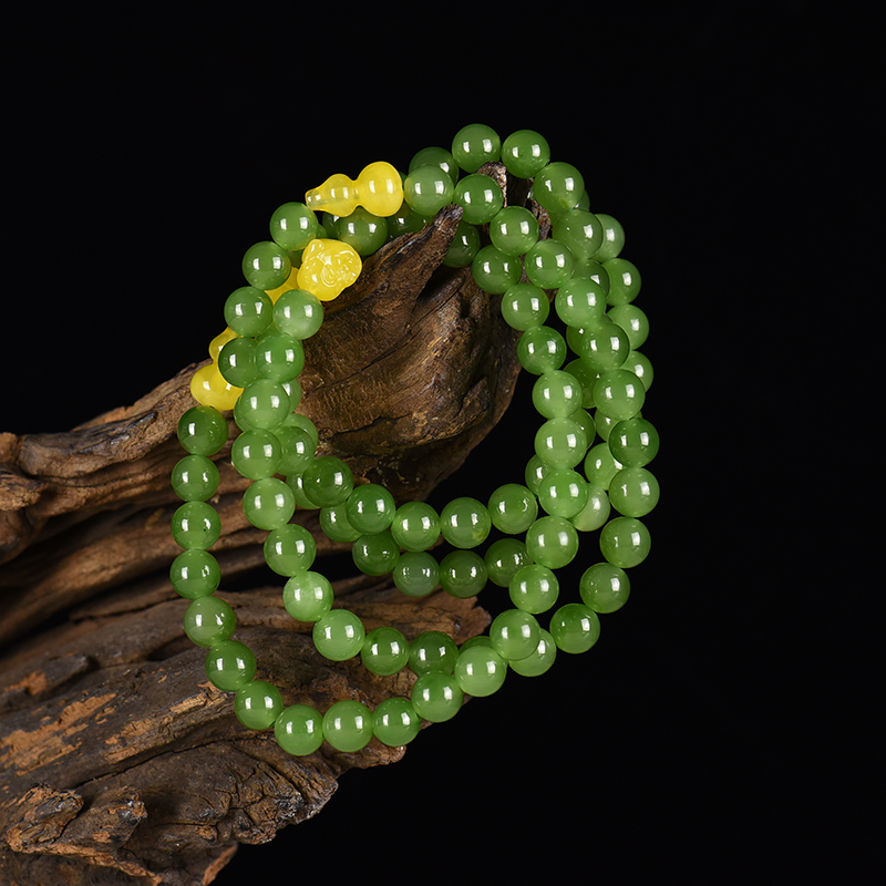 8.0mm山料和田碧玉圆珠多圈手串-红掌柜