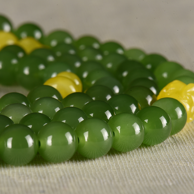 山料和田碧玉圆珠多圈手串-红掌柜