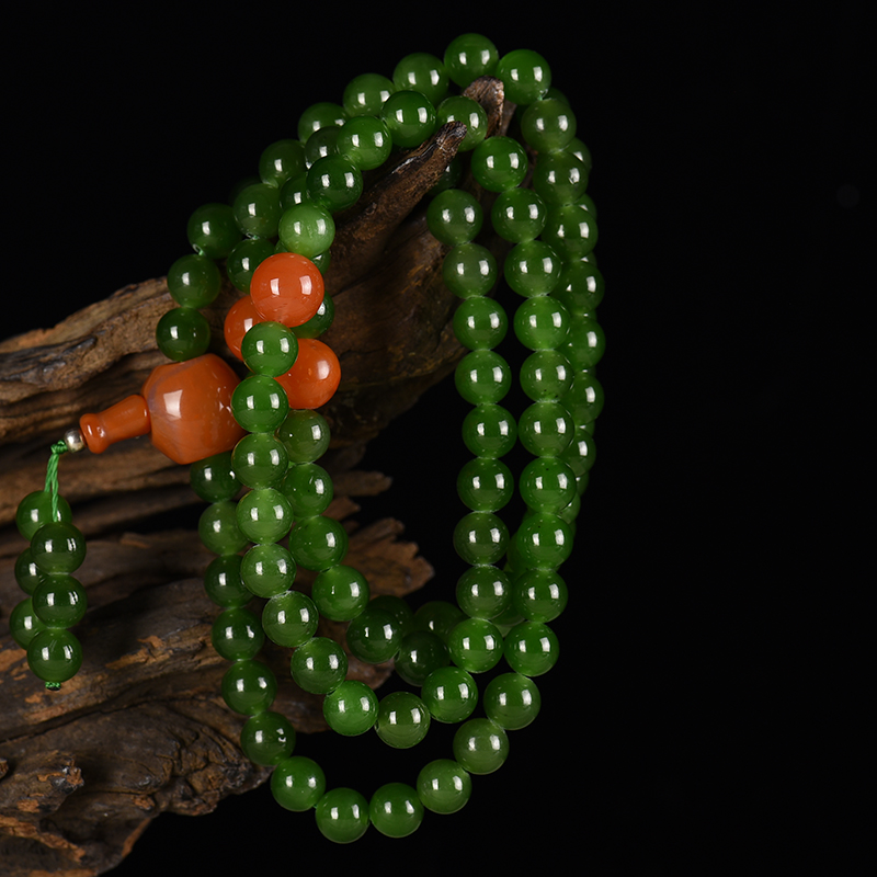 8.0mm山料和田碧玉圆珠108佛珠-红掌柜