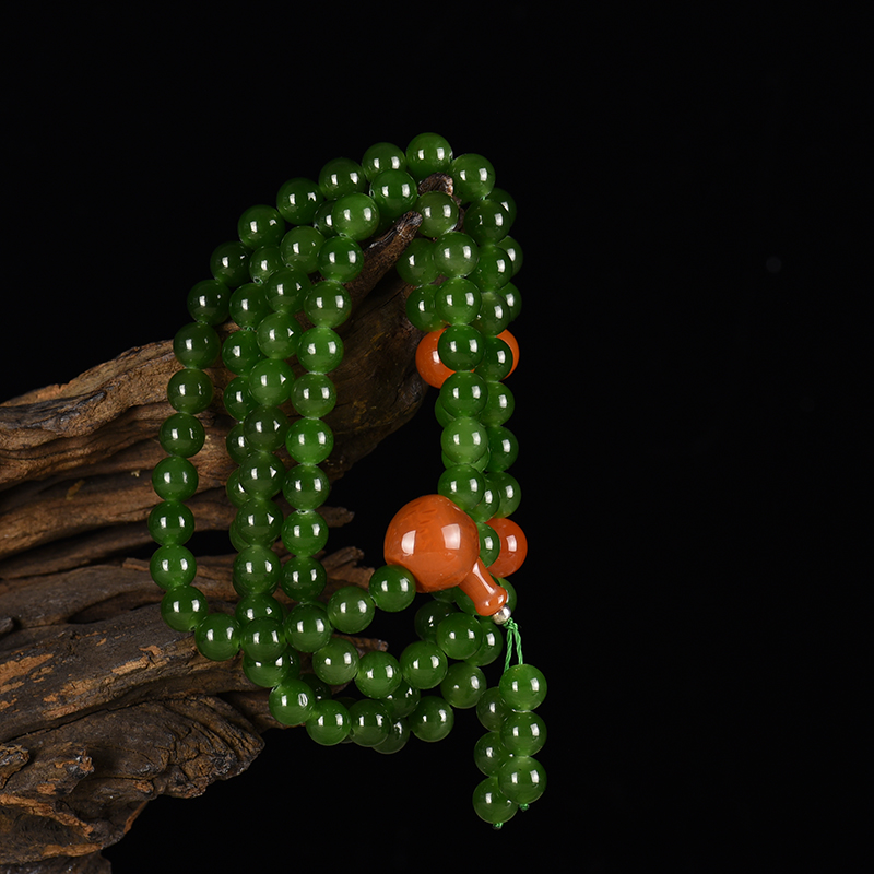 山料和田碧玉圆珠佛珠-红掌柜