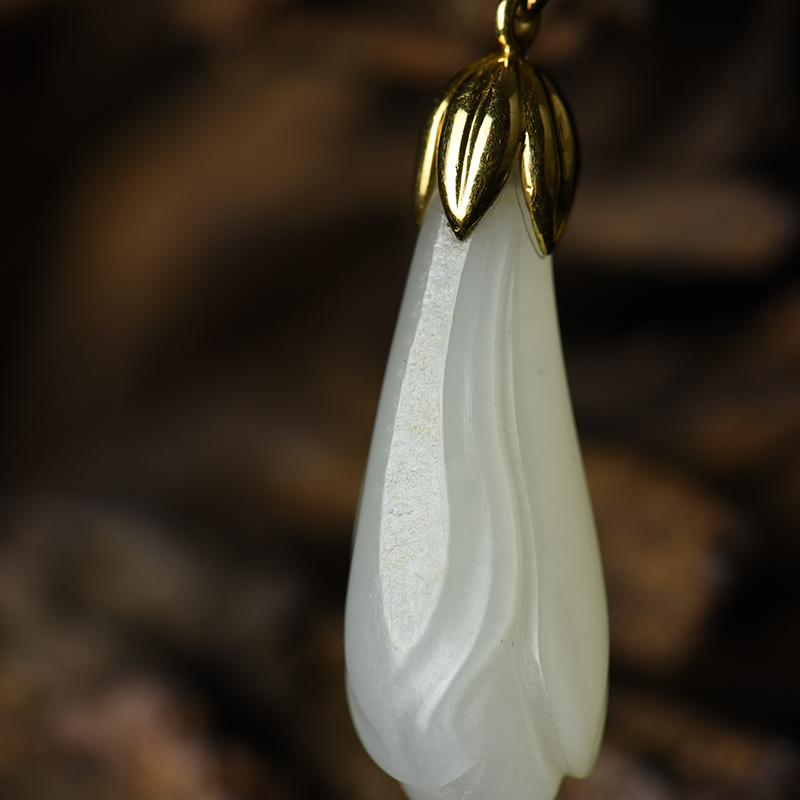 籽料和田白玉玉兰花吊坠-红掌柜