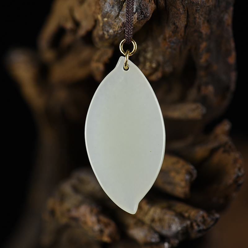 18k金镶籽料和田白玉金枝玉叶吊坠-红掌柜