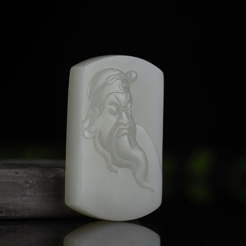 和田白玉关公吊坠-红掌柜