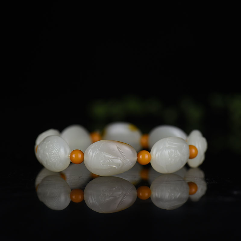 新疆天然籽料和田白玉八仙单圈手串-红掌柜