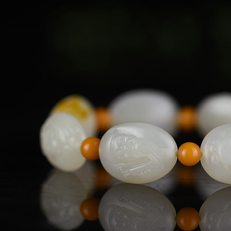 新疆籽料和田白玉八仙单圈手串-红掌柜