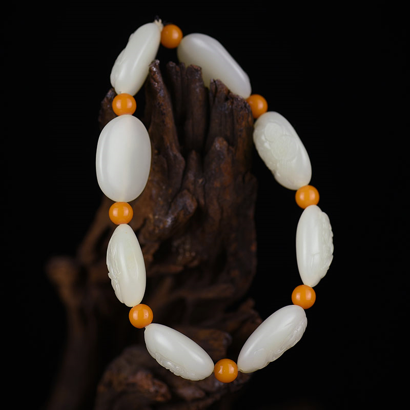 和田白玉八仙单圈手串-红掌柜