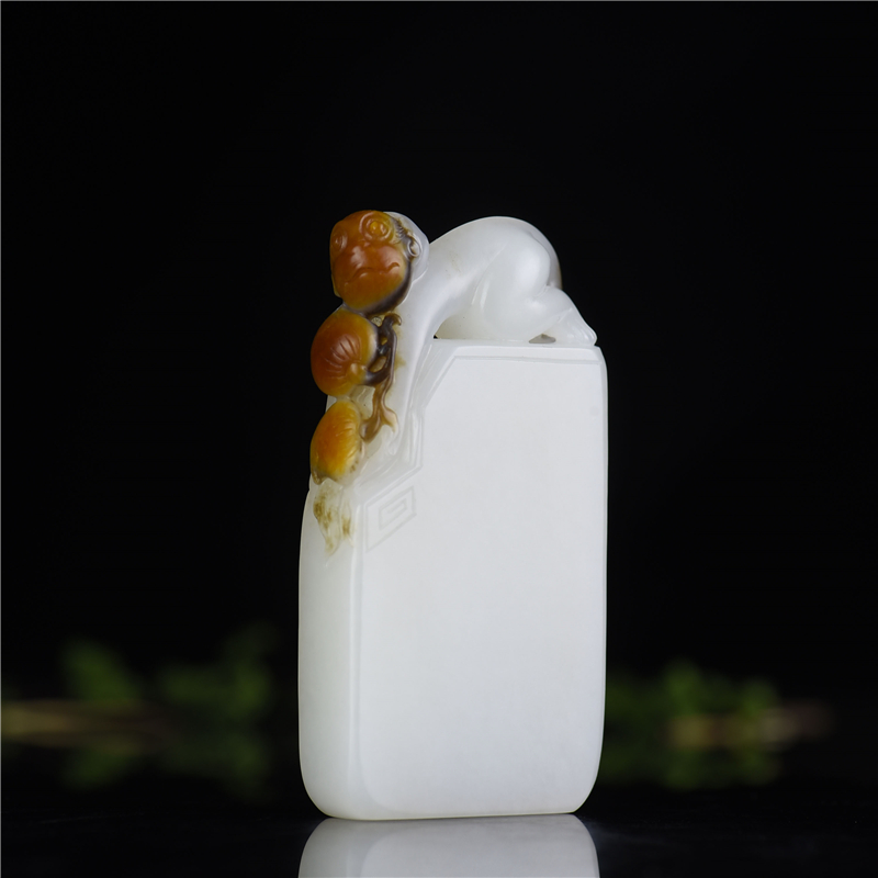 俏色和田白玉长寿无事牌吊坠-红掌柜