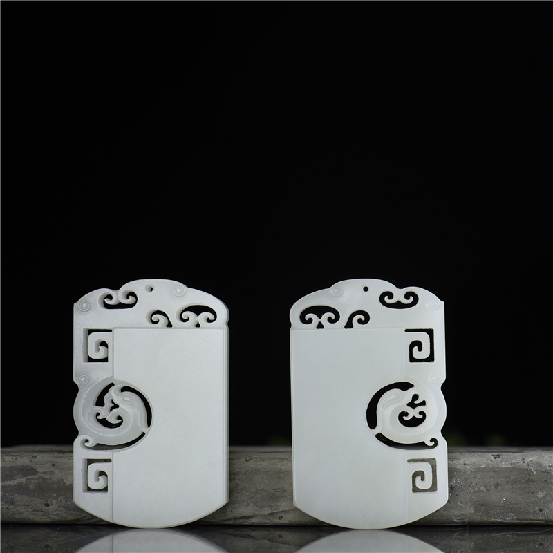 籽料和田白玉龙凤对牌吊坠-红掌柜