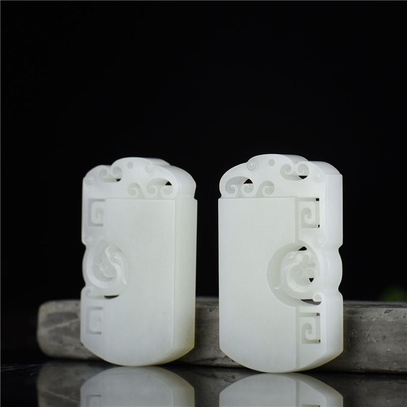 籽料和田玉龙凤对牌吊坠-红掌柜