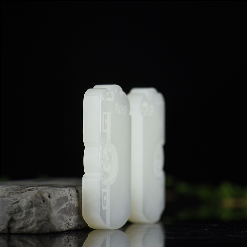 天然和田玉龙凤对牌吊坠-红掌柜