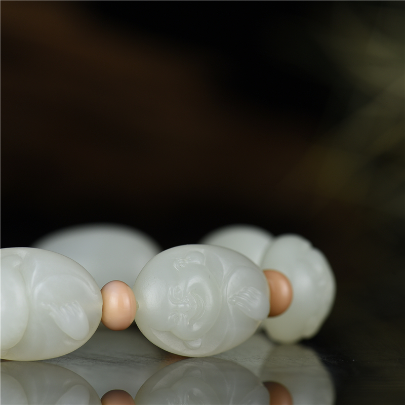 和田白玉弥勒佛单圈手串-红掌柜