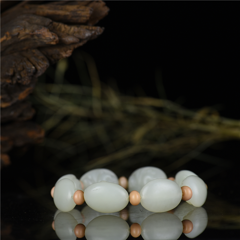 新疆籽料和田白玉弥勒佛手串-红掌柜