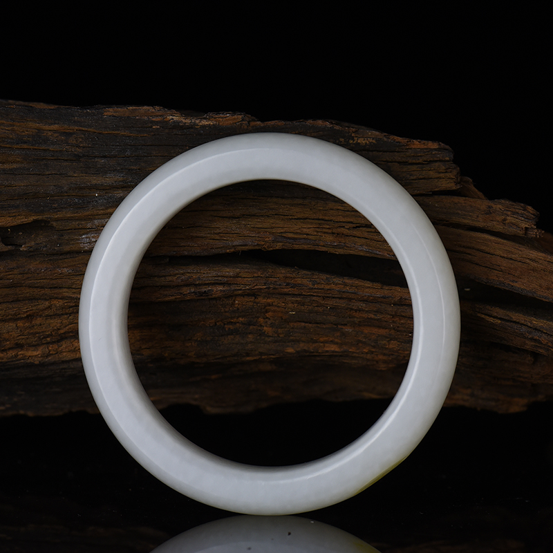 新疆天然山流水和田羊脂白玉扁镯-红掌柜