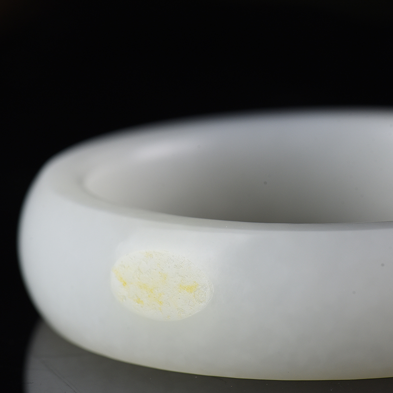 新疆山流水和田羊脂白玉扁镯-红掌柜