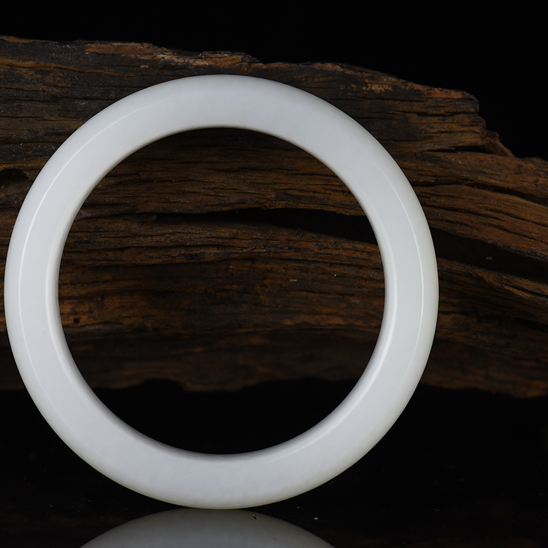 新疆天然和田羊脂白玉扁镯-红掌柜