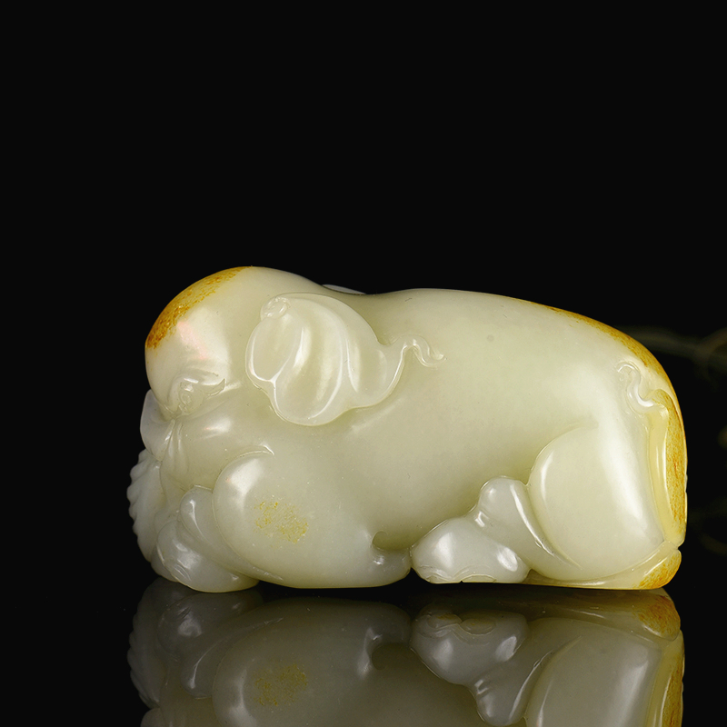 新疆天然山料和田青白玉吉祥如意摆件-红掌柜