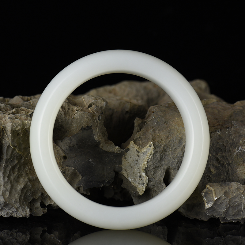 新疆天然和田羊脂白玉扁镯-红掌柜