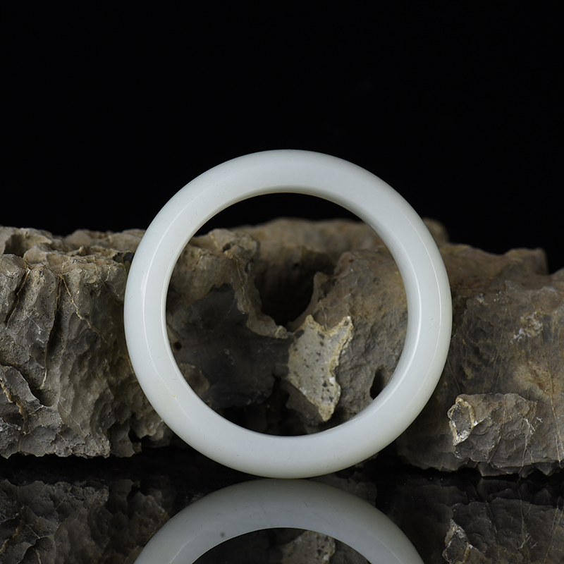 新疆天然山料和田羊脂白玉扁镯-红掌柜