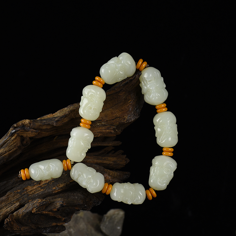 新疆天然和田白玉十八罗汉手串-红掌柜
